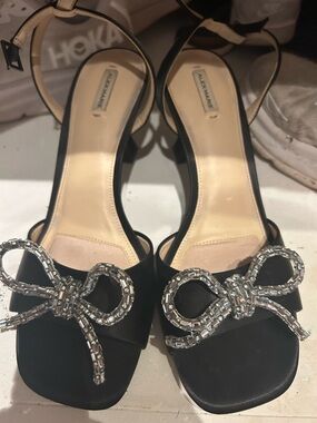 Alex Marie Black Crystal Bow Ankle-Strap Heels